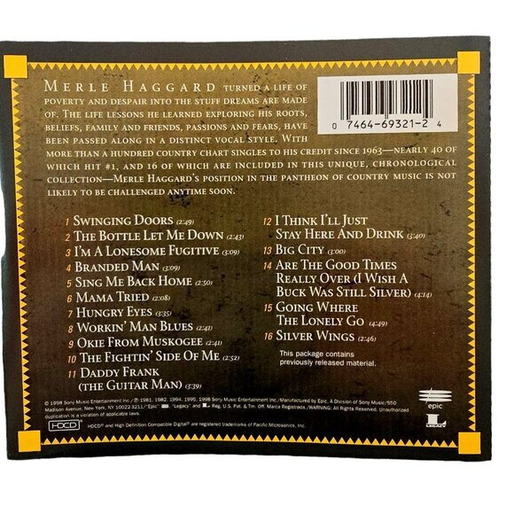 Merle Haggard CD 16 Biggest Hits "Swinging Doors" "Hungry Eyes" and more 37401cd - Picture 3 of 3